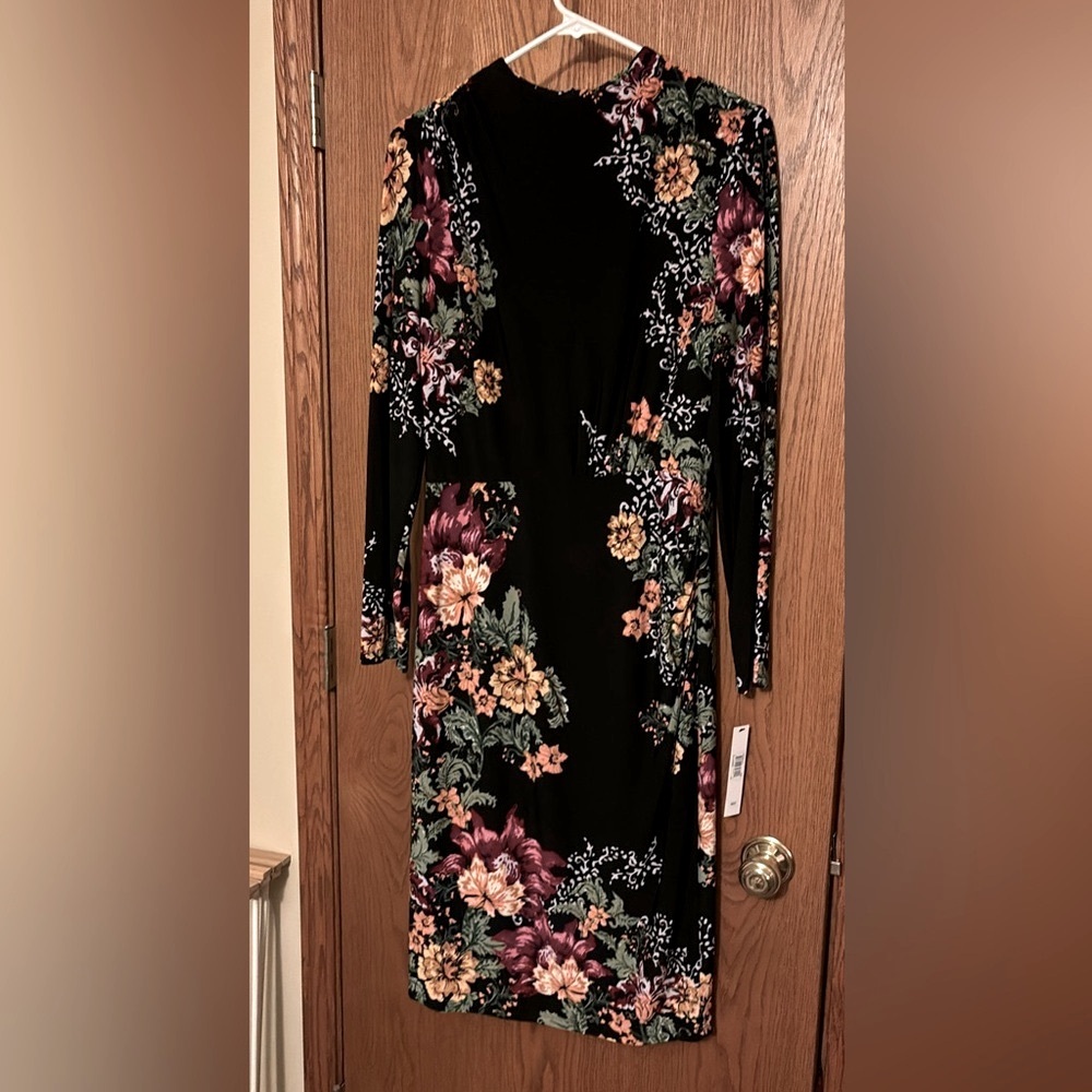Black & Floral Dress for Party or Wedding NWT! Autumn or winter colors. Size 12